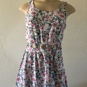 Floral dress with an open back.